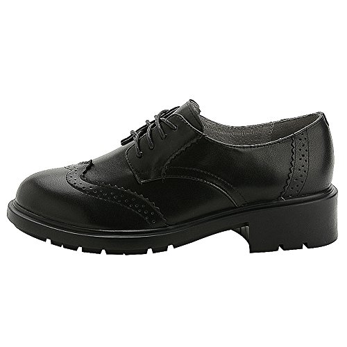 rismart Mujer Ronda Punta Cuero Brogue Oxfords Zapatos de Cordones 02363(Negro,EU38)