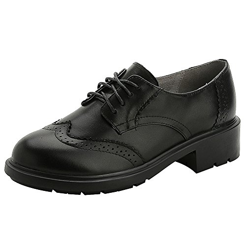 rismart Mujer Ronda Punta Cuero Brogue Oxfords Zapatos de Cordones 02363(Negro,EU38)