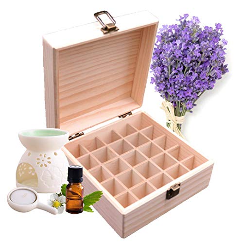 RoseFlower Caja de Almacenaje de Madera de Aceites Esenciales y Aromaterapia, 25 Botellas Aceite Contenedor Cubos de Almacenaje Organizadores para Perfumes, Fragancias, CosméTica, Joyas