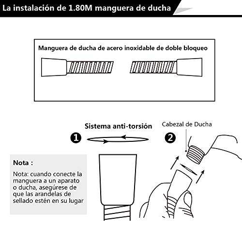 Rovtop Manguera de Ducha Manguera Flexo de Ducha Doble Interbloqueo - Cromo 1.80M