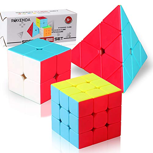 ROXENDA Speed Cube Set, Juego de Cubo Mágico con 2x2 3x3 Pirámide Cube, Smooth Y Rápido Cube Set Para Principiantes Y Profesionales