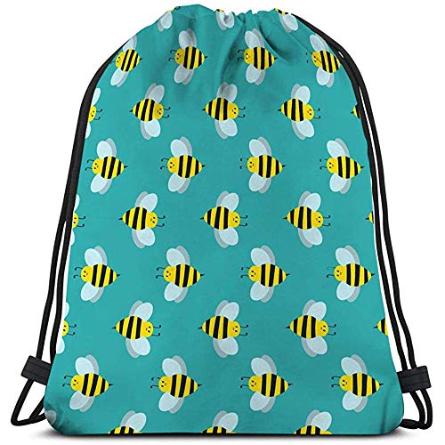 Saco De Deporte,Bolso De Cordón Informal Ligero para Hombres Y Mujeres De Dibujos Animados Dulce Amarillo Abeja Trabajador Error De Patrones Sin Fisuras Miel Naturaleza Nector Antena ala Occiden