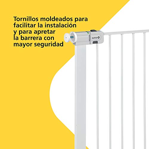 Safety 1st Easy Close Metal Barrera de seguridad metalica para puertas y escaleras, Puerta de seguridad 80 cm hasta 136 cm con extensiones, barrera escalera bebé, niños y perros, Blanco