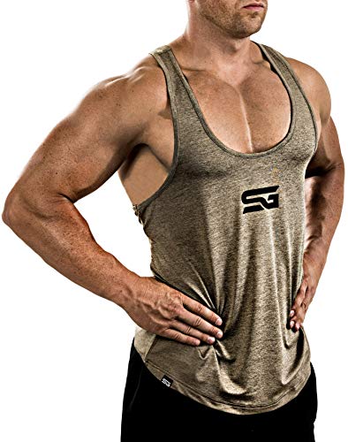 Satire Gym Camiseta Stringer para Hombre - Ropa Deportiva Funcional - Adecuada para Workout, Entrenamiento - Camiseta de Tirantes (Color Caqui Moteado, M)