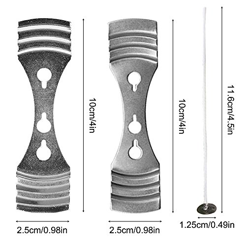 Senhai 200 mechas de vela con 5 piezas de dispositivo centrado, mecha de núcleo de algodón preencerado de 4.7 pulgadas con soporte de metal para hacer velas y hacer velas DIY