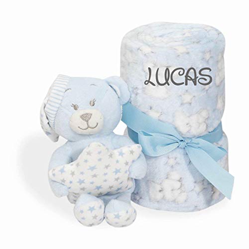 Set Peluche Manta Oso Personalizado con nombre bordado -Regalo recien nacido Bebe- - Danielstore -