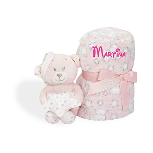 Set Peluche Manta Oso Personalizado con nombre bordado -Regalo recien nacido Bebe- - Danielstore -