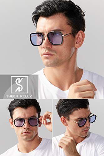 SHEEN KELLY Retro Gafas de sol Tonny Stark Marco de metal para hombres mujeres Gafas de sol Iron Man cuadradas