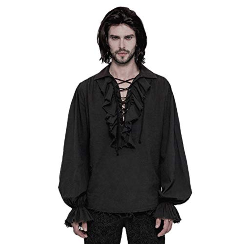 SHENXINCI Ropa de Hombre De Halloween Camisa de Hombre Francesa Gótica Vintage, Estilo Antiguo, Negro/Blanco