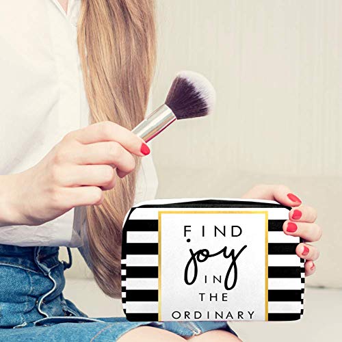 Shiiny Slogan Print On Stripe Pattern Cosméticos Bolsa para Mujeres, Adorable Espaciosa Bolsas de Maquillaje Bolsa de Viaje Accesorios Organizador Regalos