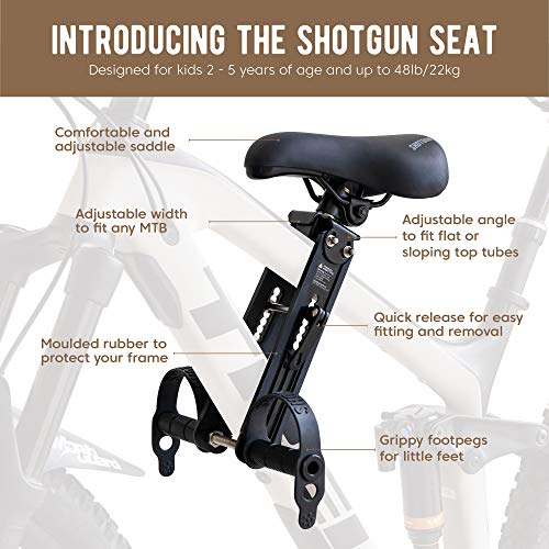 SHOTGUN Asiento infantil para bicicletas de montaña | Asientos delanteros para niños de 2 a 5 años (hasta 48 lbs.) | Compatible con todas las MBT para adultos | Fácil de instalar