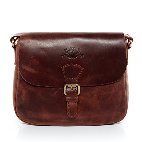 SID & VAIN® Bolso de Hombro Yale Bolso Tipo Crossbody Bandolera & Mensajero Piel marrón