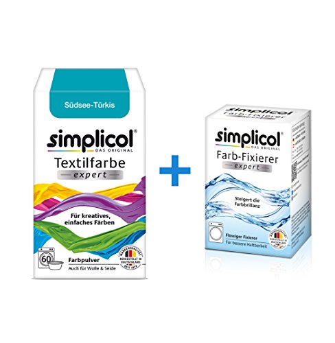 Simplicol Expert + fijador del Color Paquete de Kombi Fabric Dye: Tinte de Coloración para Textiles: Lavado a Mano o Lavadora - Turquesa