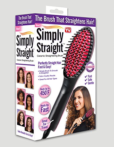 Simply Straight Ceramic Hair Straightening Brush, Black/Pink