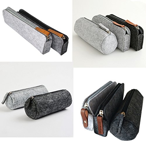 SIPLIV clásico bolso de fieltro lápiz/papelería bolsa estuche estético, estilo rectangular negro y gris, juego de 2