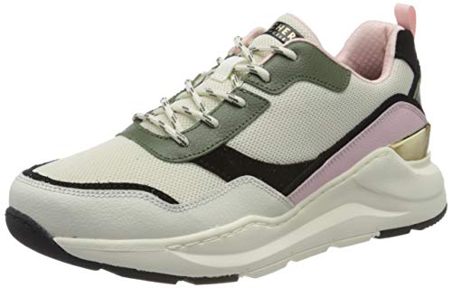 Skechers Rovina, Zapatillas para Mujer, Multicolor (Pink & Olive Leather/Off White Mesh Trim Ofpk), 37 EU