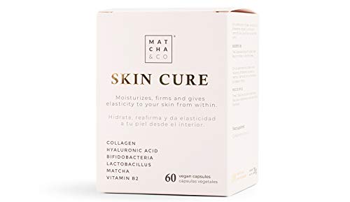 Skin Cure | Colágeno Tipo I Vegetariano con Probióticos, Elastina, Ácido Hialurónico, Té matcha y Vitamina B2 | Antiaging, antiarrugas, anti envejecimiento | 60 cápsulas