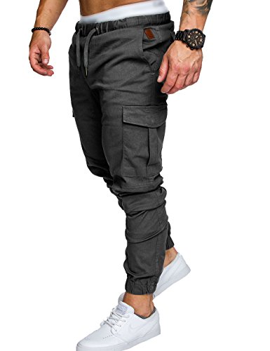 SOMTHRON Pantalones largos de deporte para hombre, de algodón, con cintura elástica y bolsillos gris oscuro L