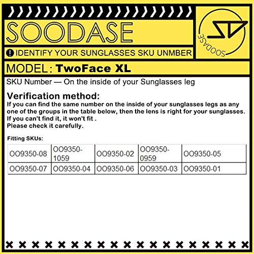 SOODASE Para Oakley Twoface XL Gafas de sol Dorado Lentes de repuesto polarizadas