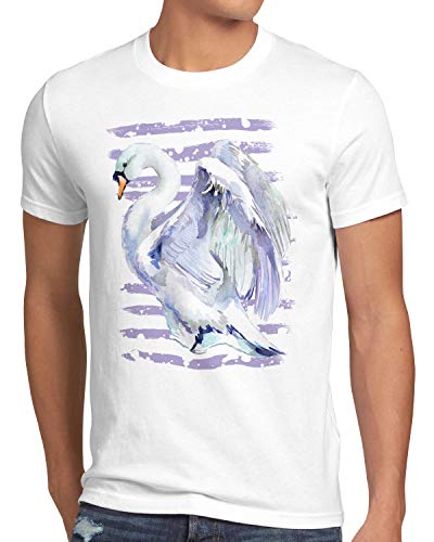 style3 Vuelo del Cisne Camiseta para Hombre T-Shirt uccelli Amanti Degli uccelli, Talla:3XL