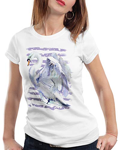 style3 Vuelo del Cisne Camiseta para Mujer T-Shirt uccelli Amanti Degli uccelli, Talla:2XL