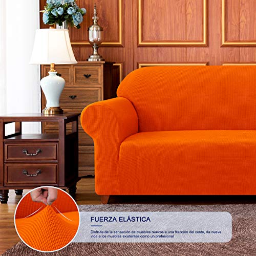 subrtex 1 Pieza Funda Sofa Elasticas Fundas de Sofa Antideslizante Cubierta Forros para Sofas Anti Arañazos Ajustable Protector (3 Plazas, Naranja)