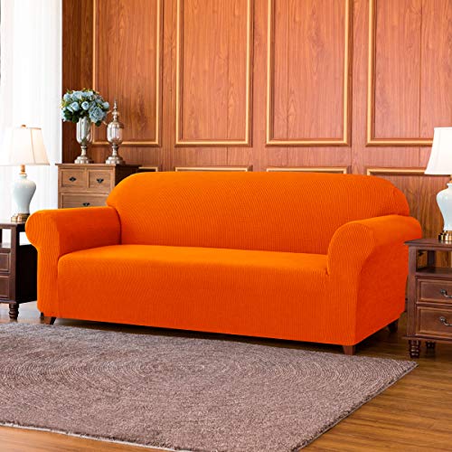 subrtex 1 Pieza Funda Sofa Elasticas Fundas de Sofa Antideslizante Cubierta Forros para Sofas Anti Arañazos Ajustable Protector (3 Plazas, Naranja)