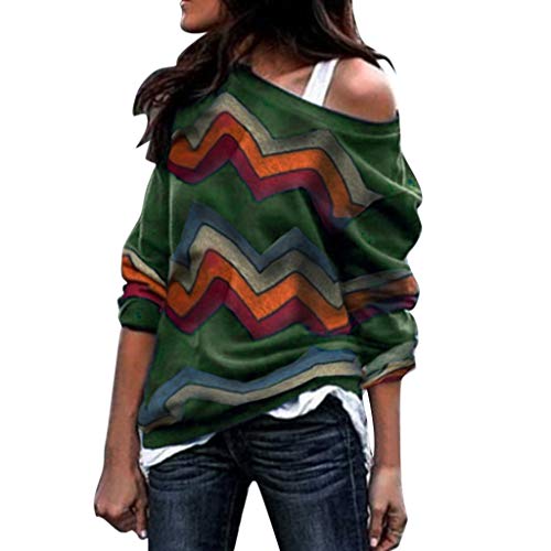 Sudadera para Mujer,Moda Manga Larga Casual Fuera del Hombro Sudaderas Cortos Cuello Redondo Jersey Mujer Otoño Primavera Blusa Tops Tumblr Suéter Mujer Abrigo Deportiva vpass (Verde del ejército, M)