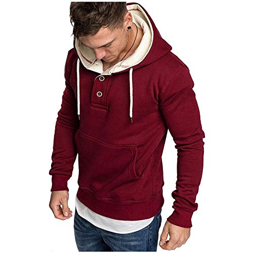 Sudaderas con Capucha, Sudadera para Hombre de Manga Larga otoño Invierno Casual Abrigo Camisas Blusa Top chándales Color sólido Hombres Manga Larga Chaqueta Abrigo