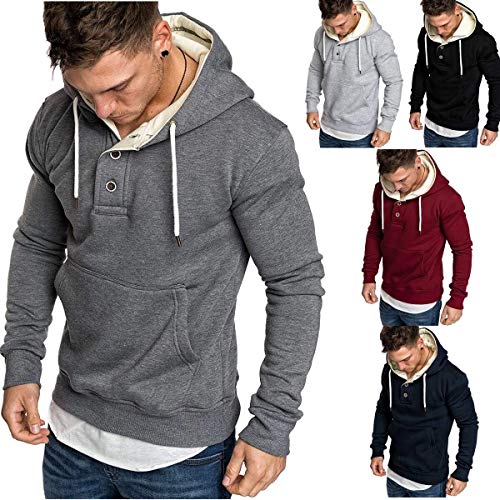 Sudaderas con Capucha, Sudadera para Hombre de Manga Larga otoño Invierno Casual Abrigo Camisas Blusa Top chándales Color sólido Hombres Manga Larga Chaqueta Abrigo