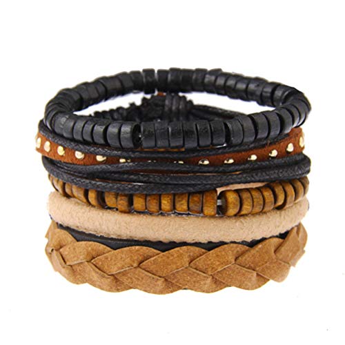 SUPVOX Pulsera de Cuero Trenzado Vintage de 2 Piezas Pulsera de Brazalete Ajustable para Hombres Mujeres (Estilo a + b)