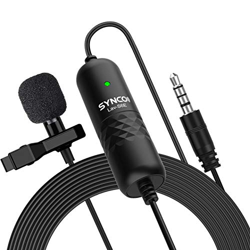 SYNCO Lav-S6E Lavalier-Microfono-Solapa-Corbata-Condensador Omnidireccional 6M, Clip Microphone Compatible para DSLR Cámaras Reflex, Móviles, Computador Portátil, PC