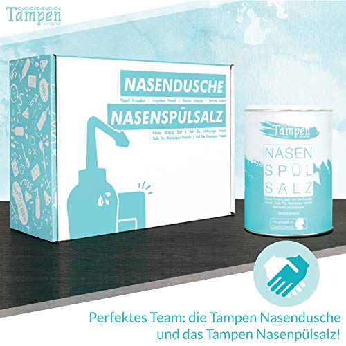 Tampen Set de lavado nasal con 120x Sal de enjuague nasal (300g) y Cuchara medidora (1g) · 3 accesorios para adultos y niños · ducha nasal · Limpieza de nariz