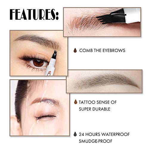 Tattoo Eyebrow Pen con Cuatro 4 Puntas Duraderas Brow Gel Para Maquillaje de Ojos- Lapiz de Cejas Waterproof