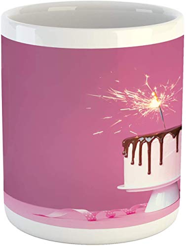 Taza para tartas, con imagen real de postre en un soporte para tartas con ganache de chocolate, taza de café de cerámica para bebidas de té, 11 onzas, color fucsia