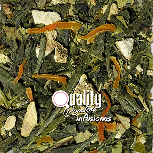 Té verde de Lima y Jengibre. Mezcla de sabor natural de té verde Sencha, sabores cítricos y especias. Ideal para tomar frío o caliente. Antioxidante. 100g