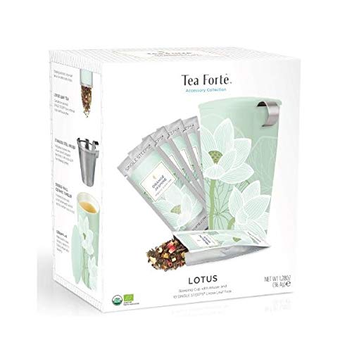 Tea Forté - Kati Mug Lotus Starter Kit - Pack Taza con Infusor + 10 Bolsitas de té e Infusiones - Capacidad 35 cl