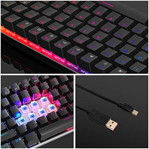 Teclado mecánico Gaming RGB Azul Switch Ajazz AK33 82 Teclas 100% Anti-Ghosting 19 Modos de iluminación RGB para PC/Mac con Windows