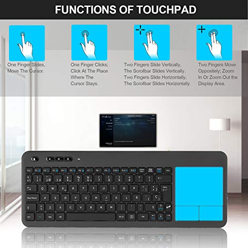 TedGem Teclado Inalámbrico USB, 2,4GHz Teclados Inalambricos para Smart TV Teclados Inalambricos Ordenador Teclado Touchpad con Receptor Nano USB para PC/Laptops/Tablet/Smart TV/Portátil