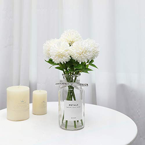 Tifuly Flores de Hortensia Artificial, 6 Piezas de crisantemo de Seda pequeña Bola de Flores para la decoración de la Oficina del jardín del hogar, Ramos de Novia, arreglos Florales(Blanco)