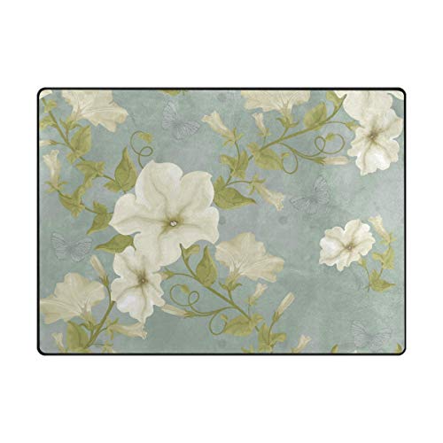 TIZORAX Petunia - Alfombras de diseño floral con mariposas, antideslizantes, para comedor, sala de estar, niños, cómoda habitación de 160 x 122 cm