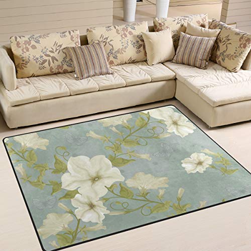 TIZORAX Petunia - Alfombras de diseño floral con mariposas, antideslizantes, para comedor, sala de estar, niños, cómoda habitación de 160 x 122 cm