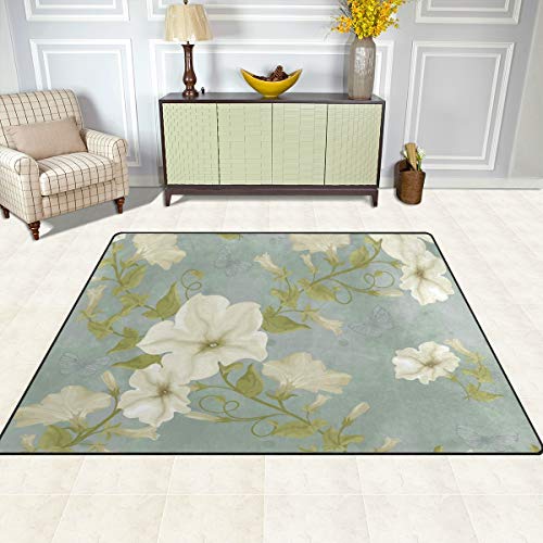 TIZORAX Petunia - Alfombras de diseño floral con mariposas, antideslizantes, para comedor, sala de estar, niños, cómoda habitación de 160 x 122 cm