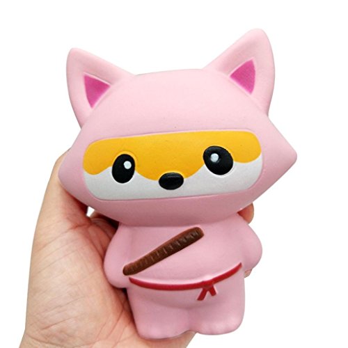 TMEOG Kawaii Squishies Jumbo Slow Rising Perfumado Linda Animal Ninja Juguete Fox para aliviar el estrés (Rosado Zorro)