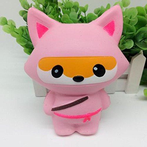 TMEOG Kawaii Squishies Jumbo Slow Rising Perfumado Linda Animal Ninja Juguete Fox para aliviar el estrés (Rosado Zorro)