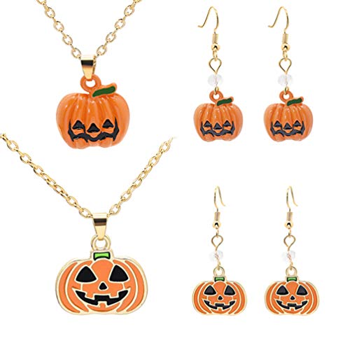 Tomaibaby 6Pcs Pendientes de Collar de Calabaza de Halloween Set Colgante de Calabaza Pendientes de Joyería para Fiesta de Disfraces de Halloween Joyería (Naranja)