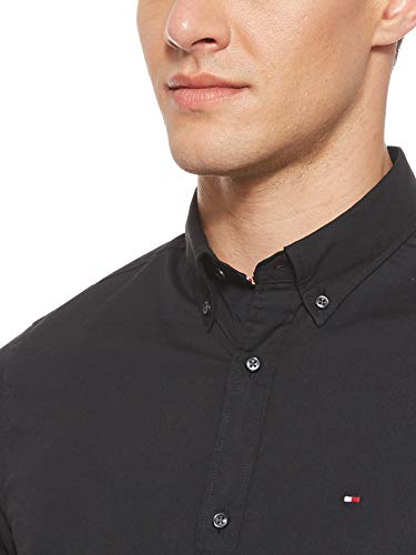 Tommy Hilfiger Core Stretch Slim Poplin Shirt Camisa, Negro (Flag Black 083), Large para Hombre