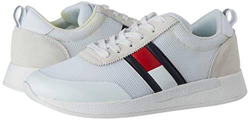 Tommy Hilfiger Flexi Tommy Jeans Flag Sneaker, Zapatillas para Hombre, Blanco (White Ybs), 44 EU