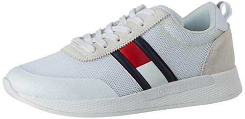 Tommy Hilfiger Flexi Tommy Jeans Flag Sneaker, Zapatillas para Hombre, Blanco (White Ybs), 44 EU