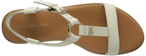 Tommy Hilfiger Metal Ring Leather Flat SND, Chanclas para Mujer, Blanco (Ivory Ybi), 41 EU